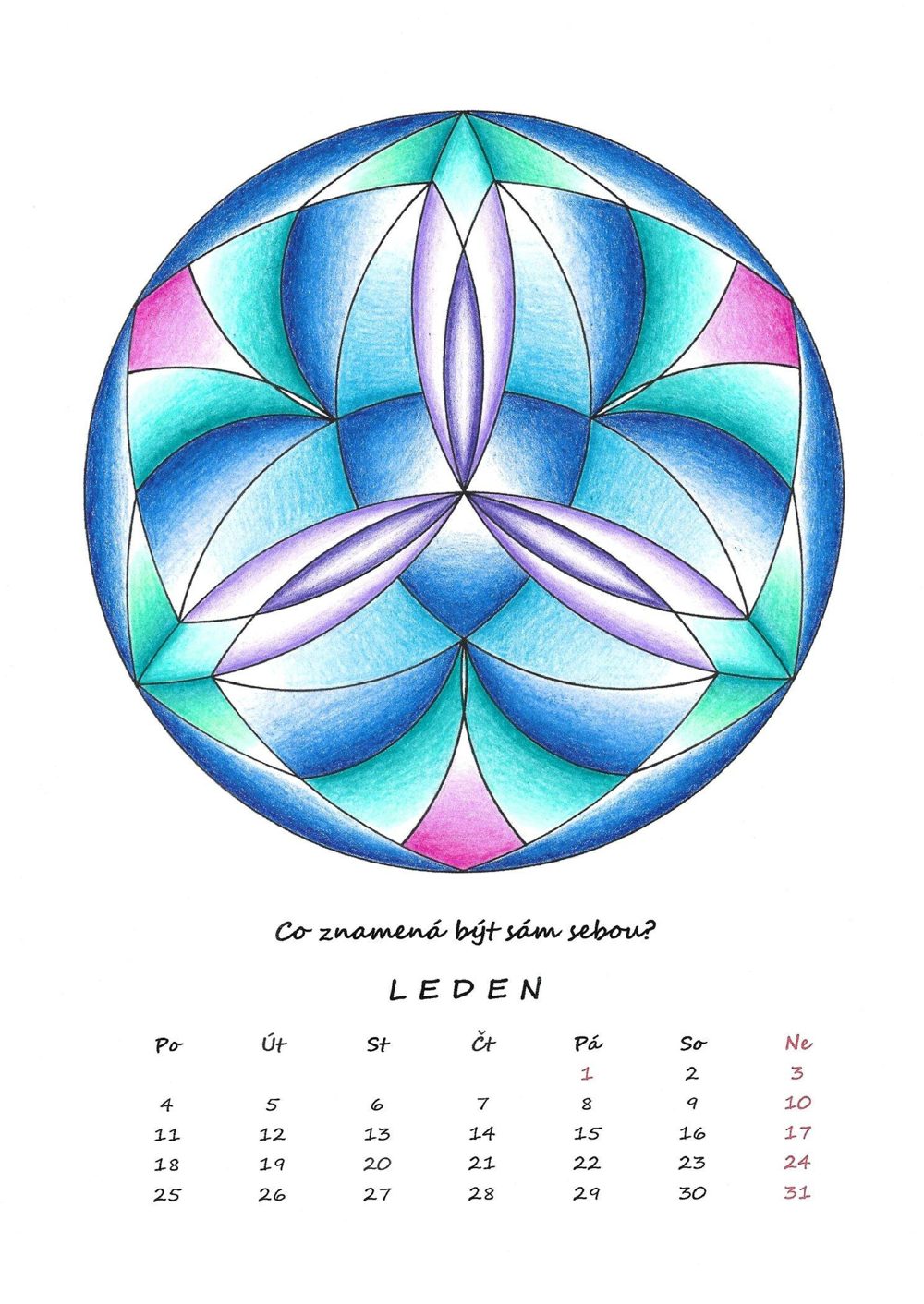 Leden — vybarvená mandala