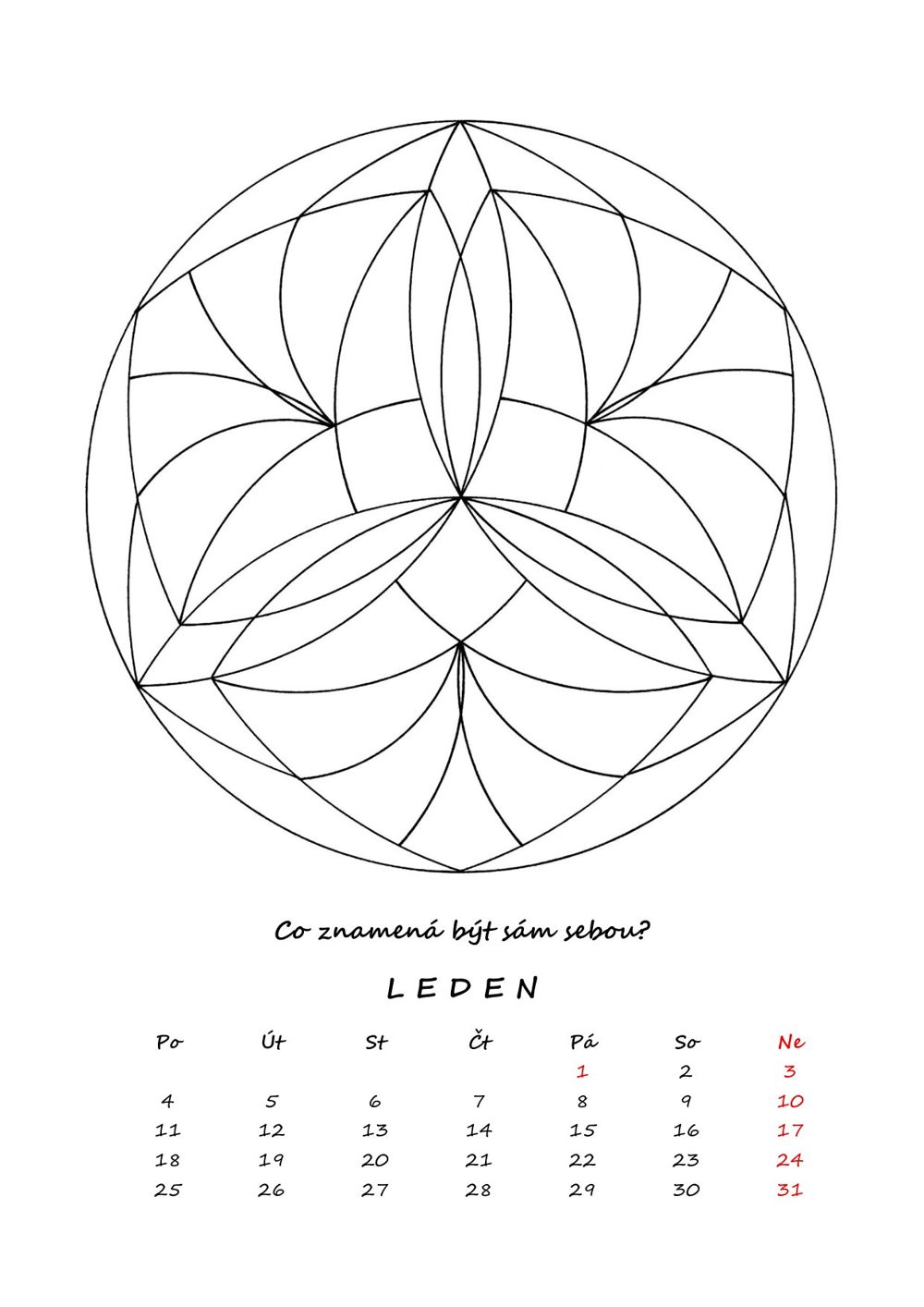 Leden — mandala k vybarvení