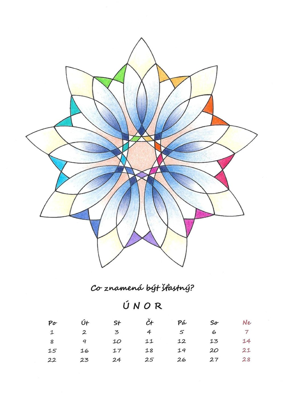 Únor — vybarvená mandala