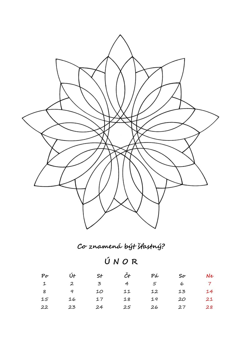 Únor — mandala k vybarvení