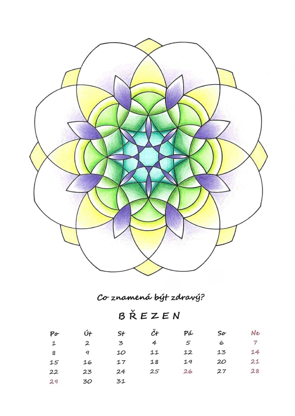 Březen — vybarvená mandala
