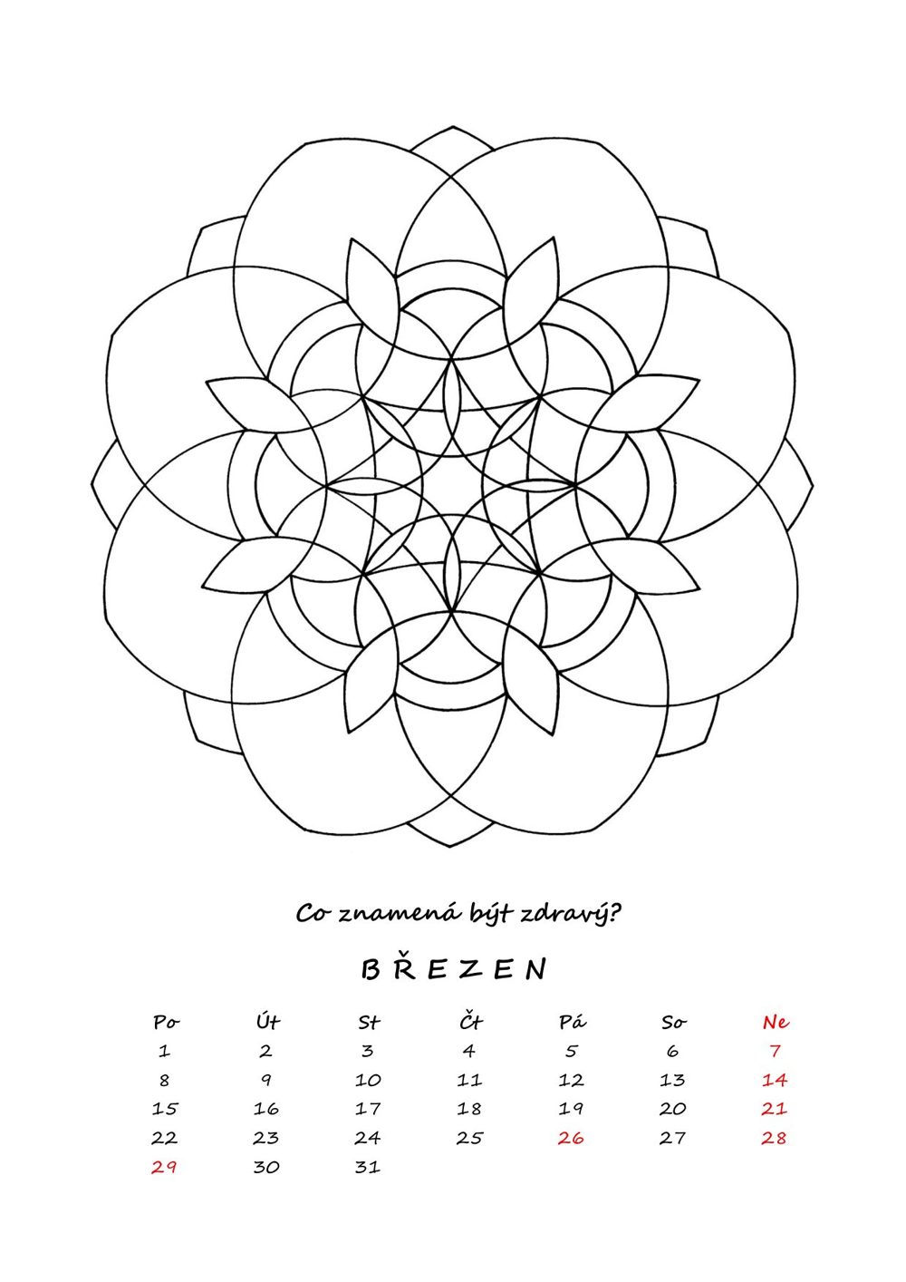Březen — mandala k vybarvení