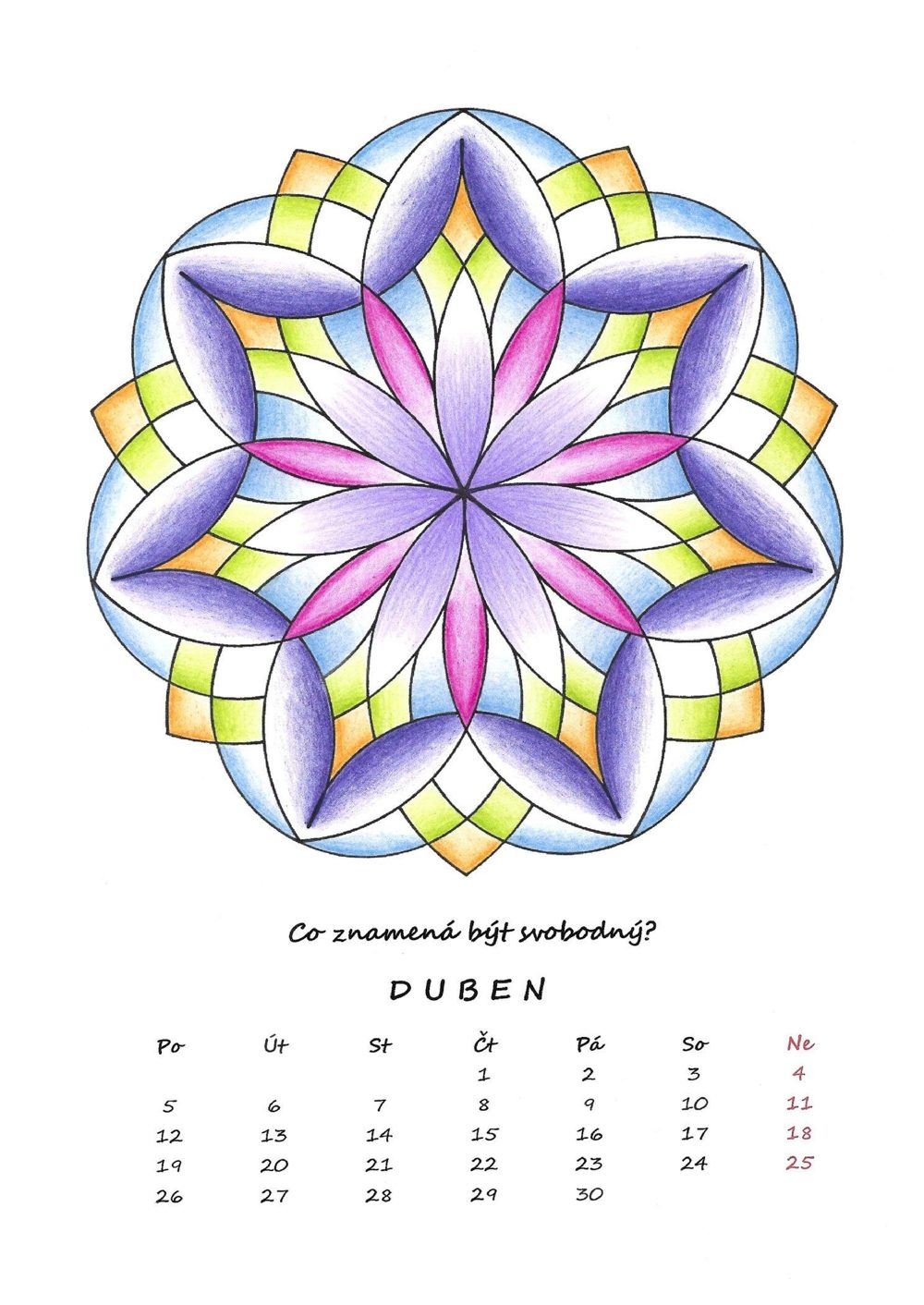 Duben — vybarvená mandala