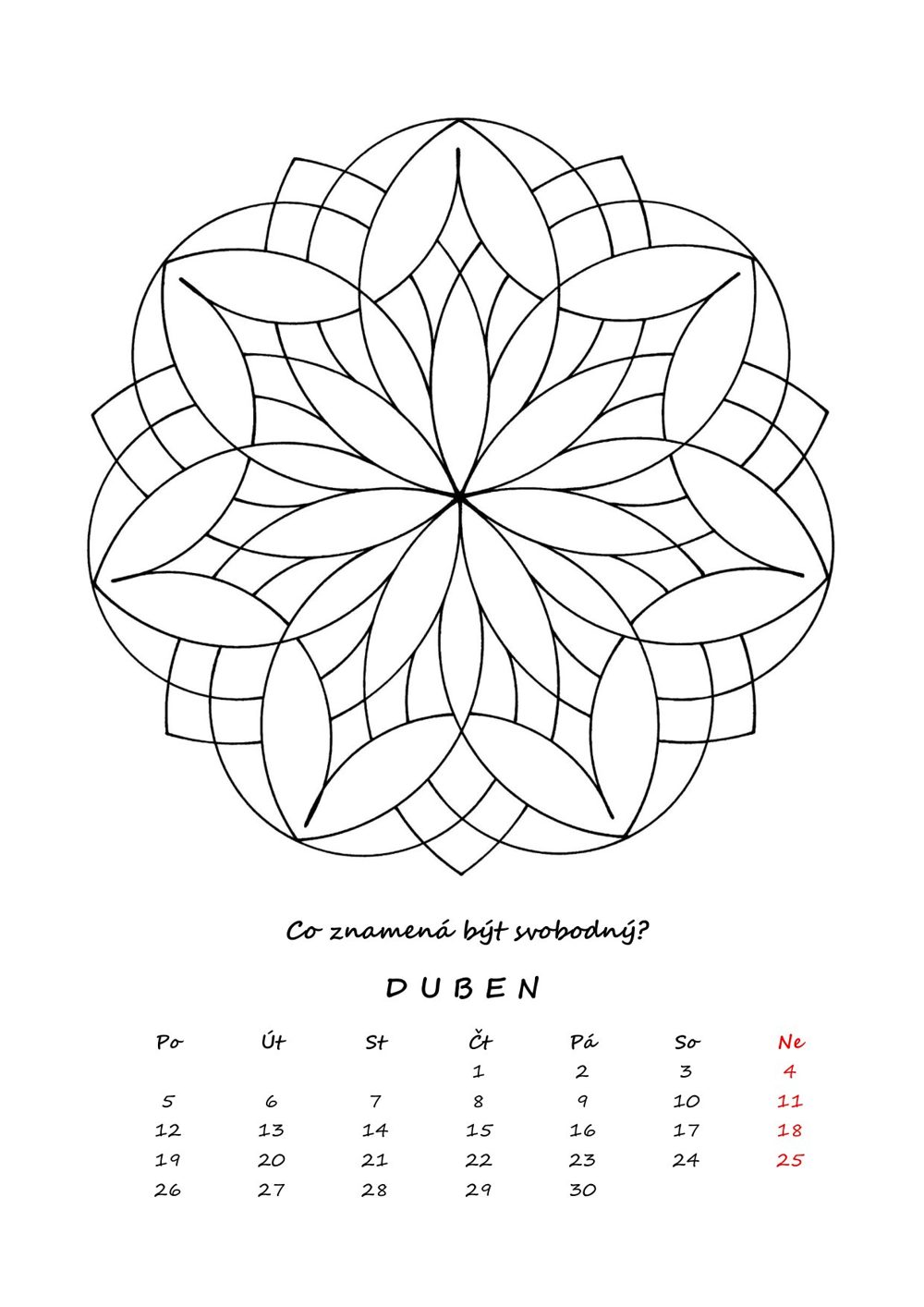 Duben — mandala k vybarvení