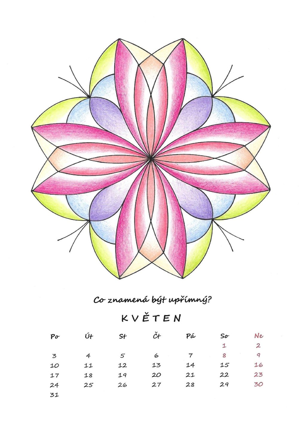 Květen — vybarvená mandala