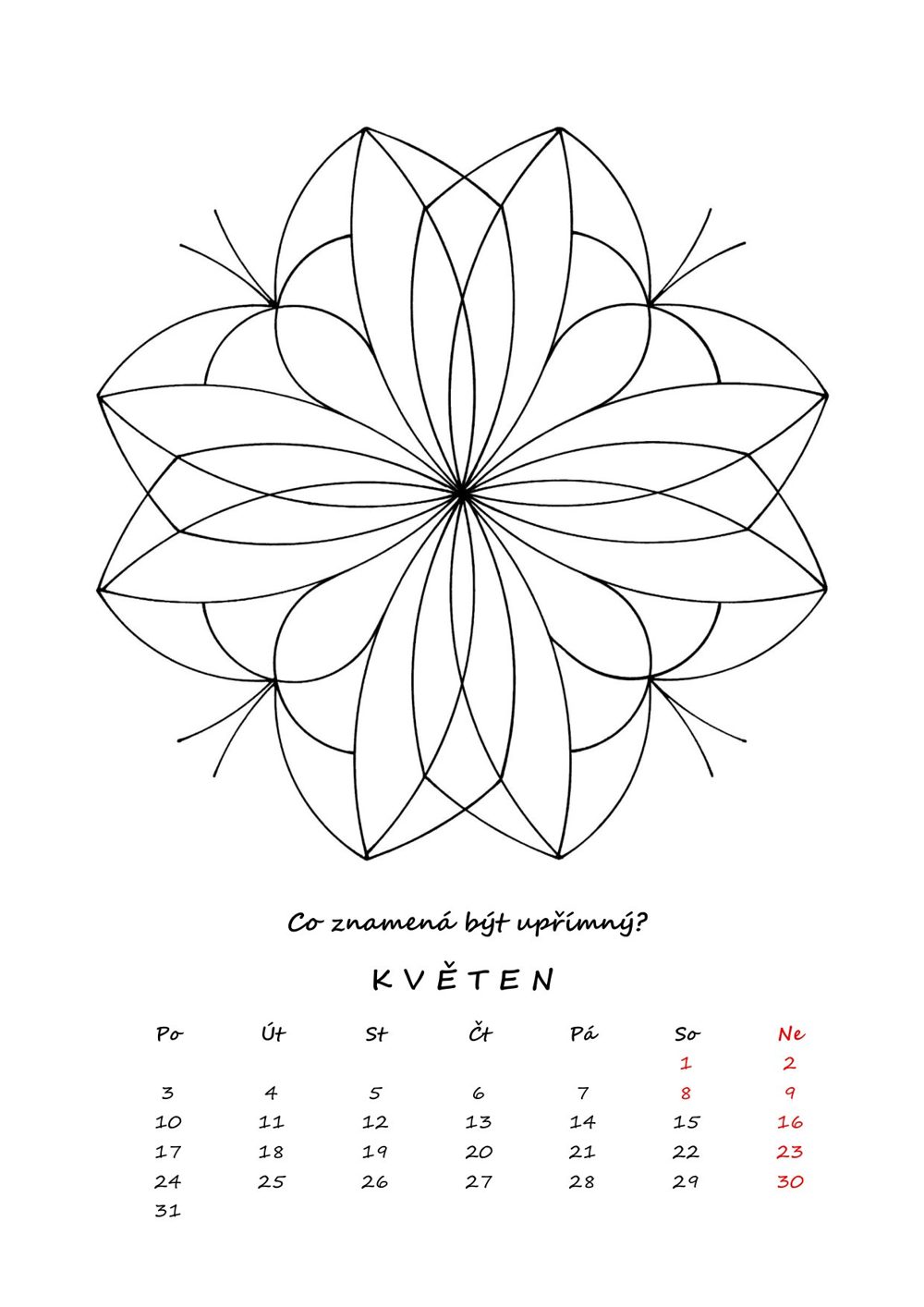 Květen — mandala k vybarvení