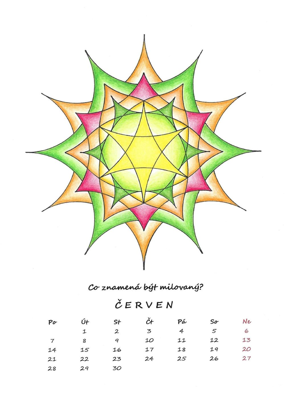 Červen — vybarvená mandala