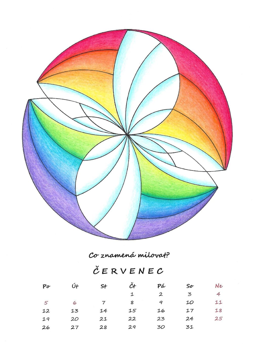 Červenec — vybarvená mandala