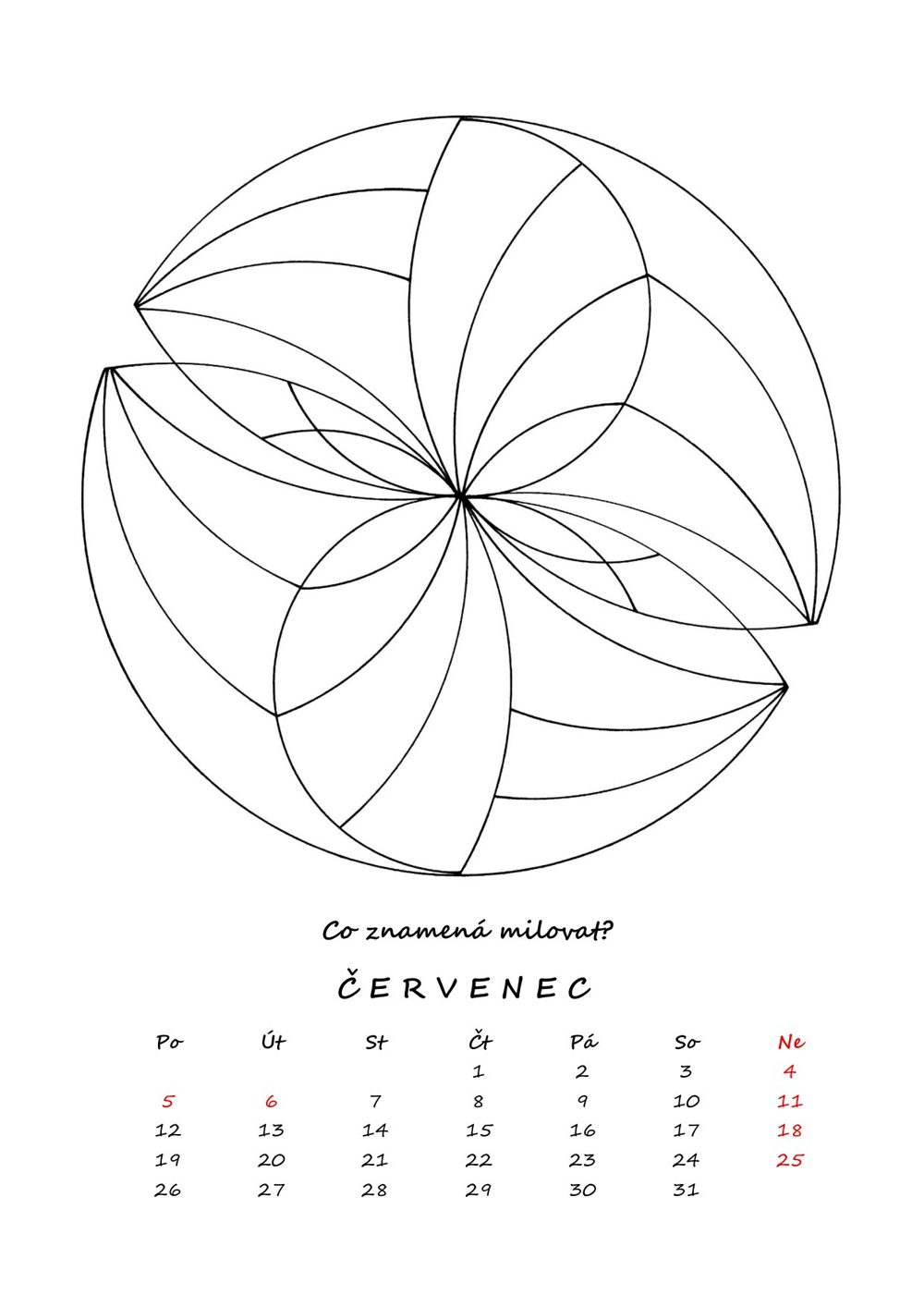 Červenec — mandala k vybarvení