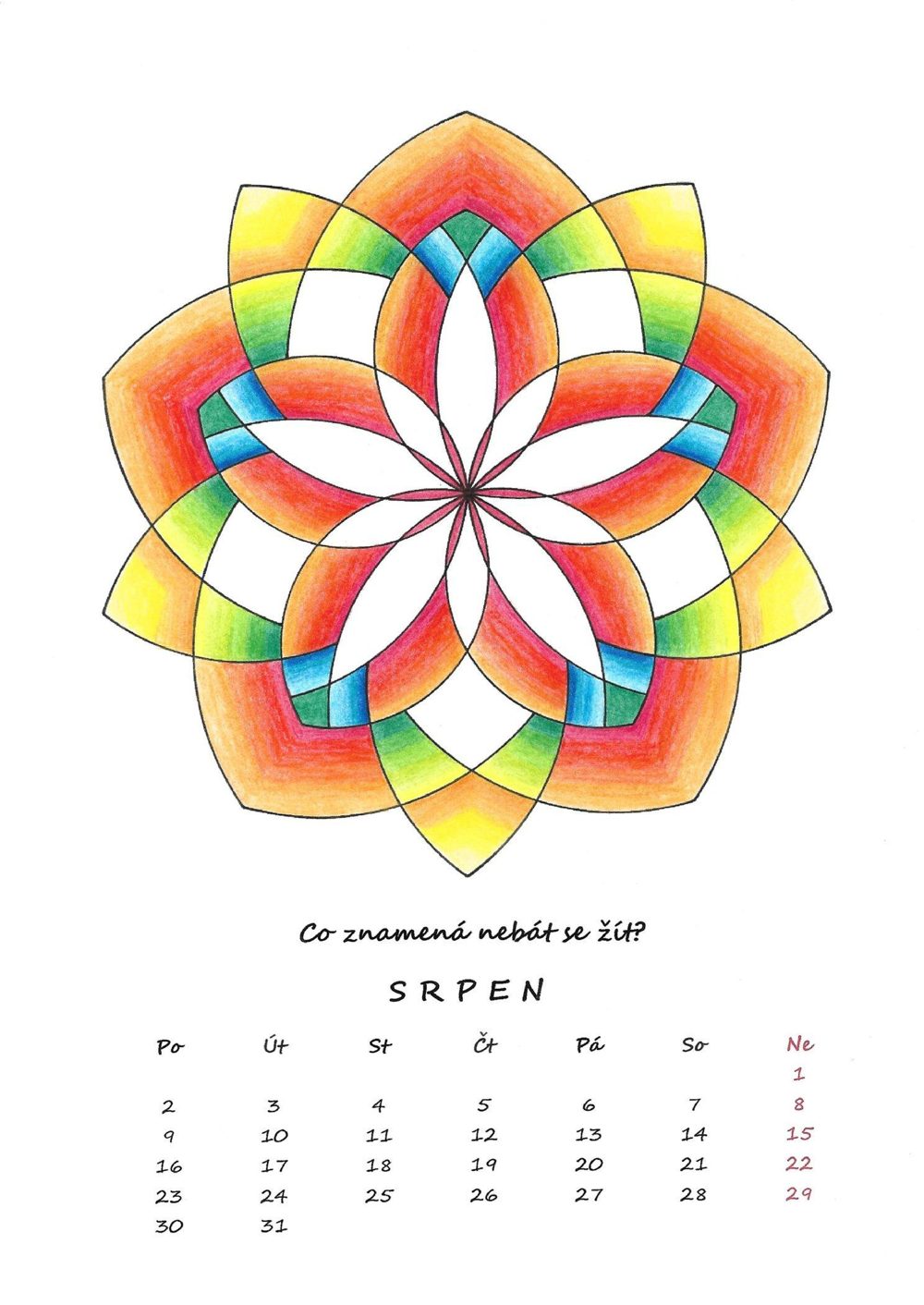 Srpen — vybarvená mandala
