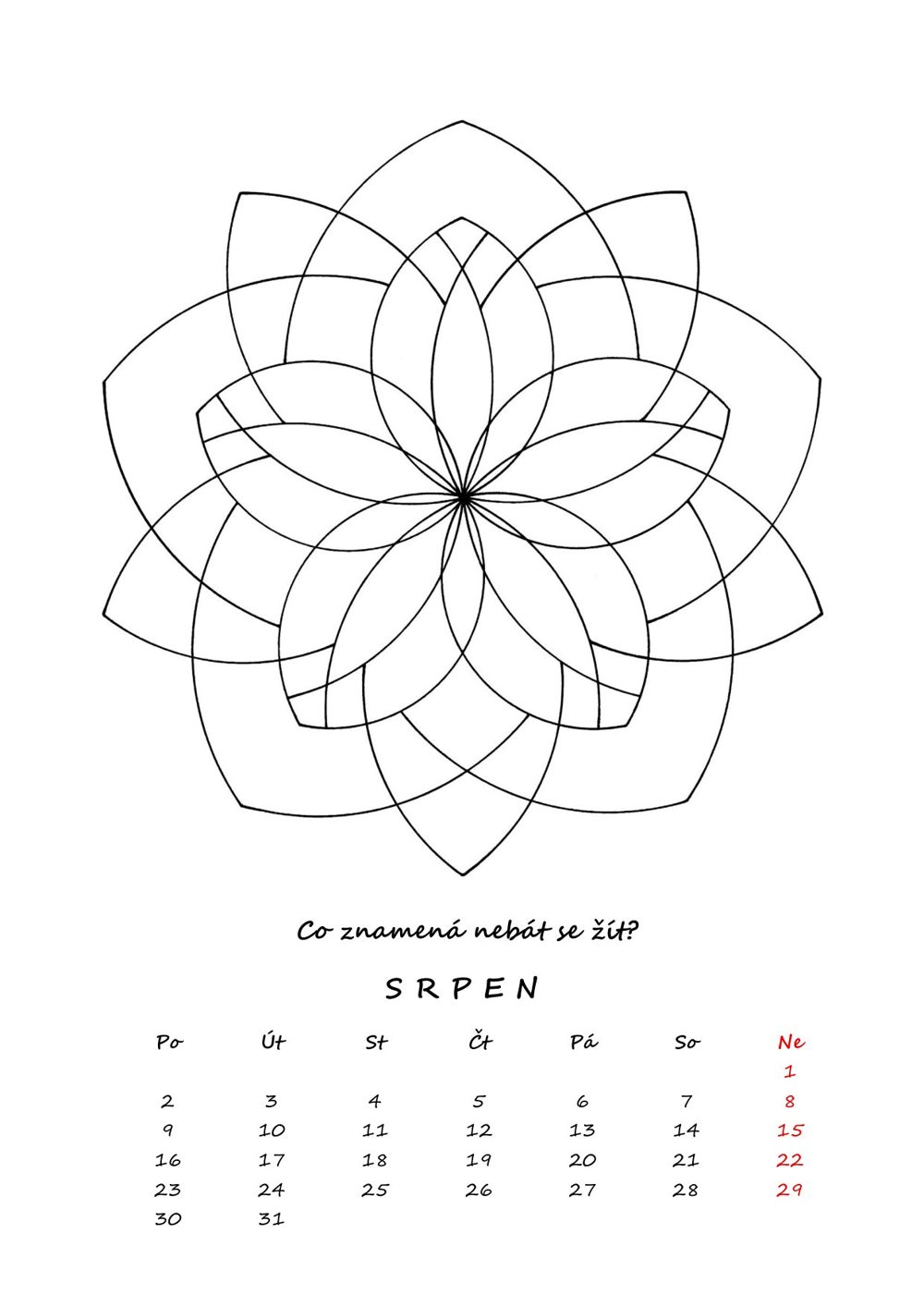 Srpen — mandala k vybarvení