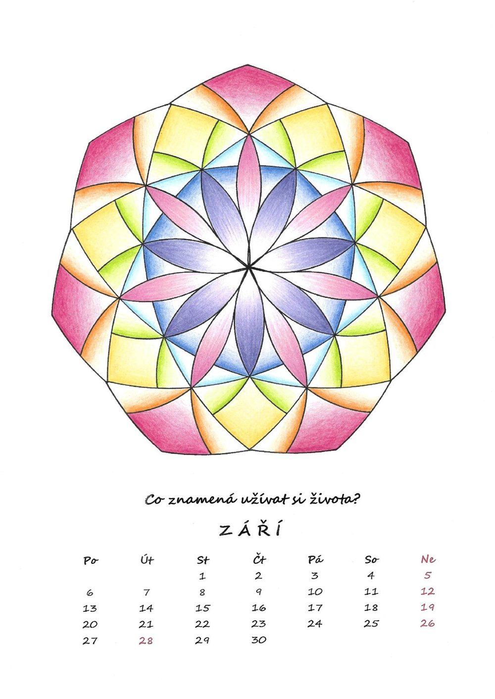 Září — vybarvená mandala