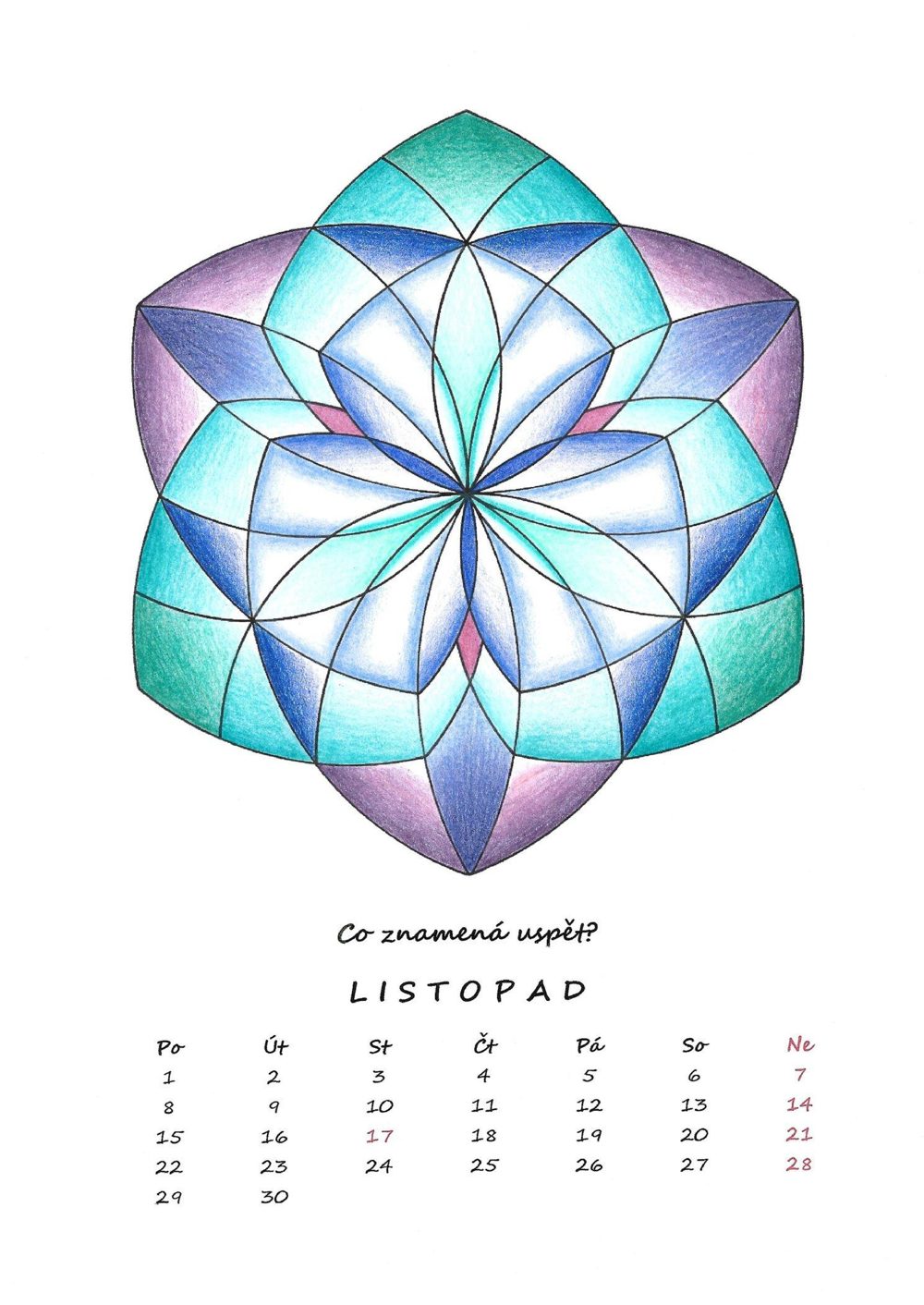 Listopad — vybarvená mandala