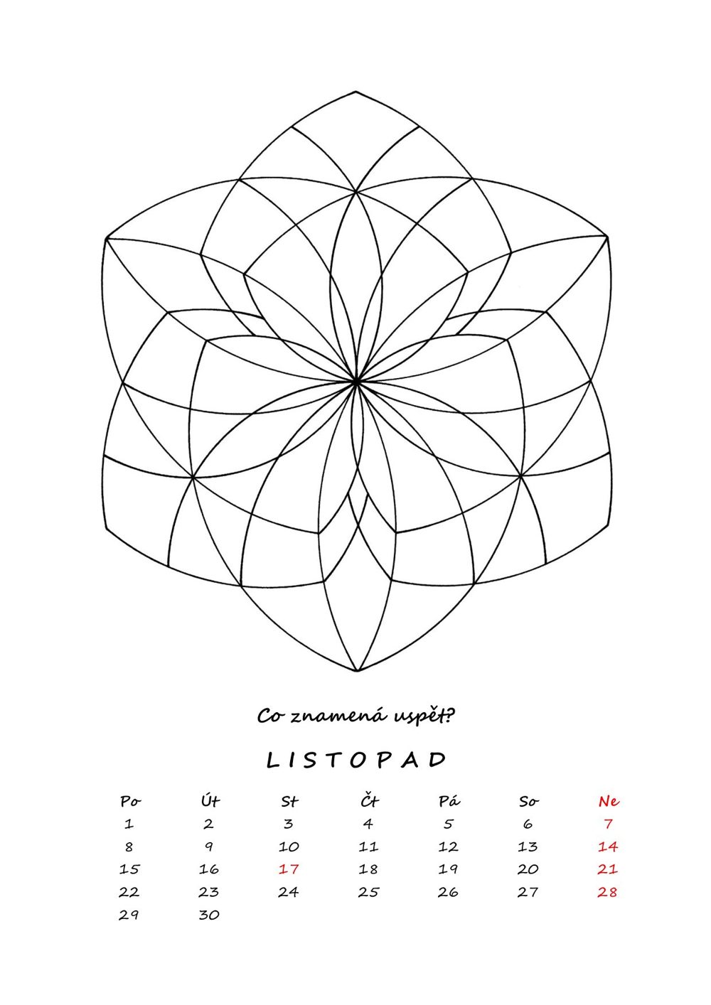 Listopad — mandala k vybarvení