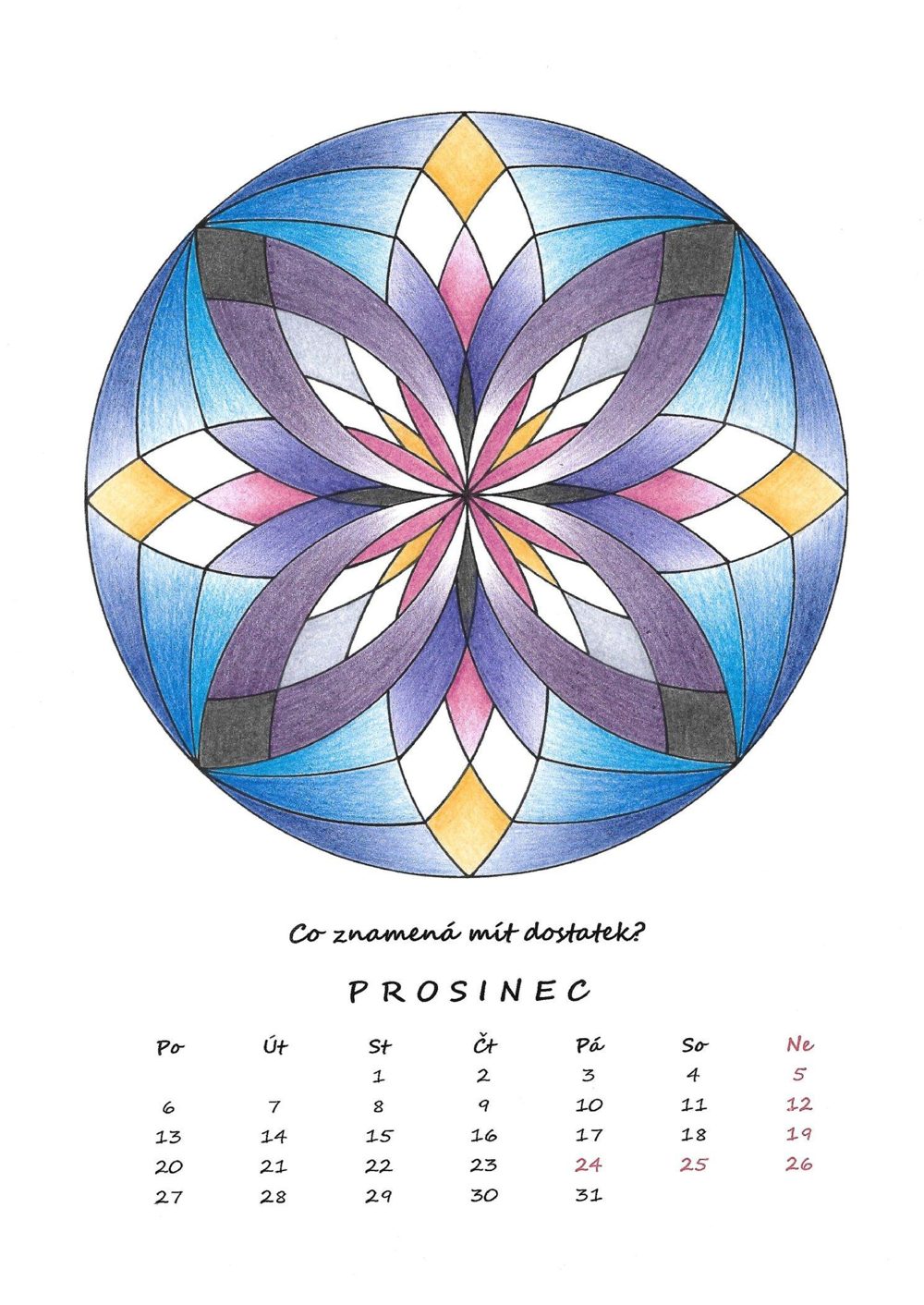 Prosinec — vybarvená mandala