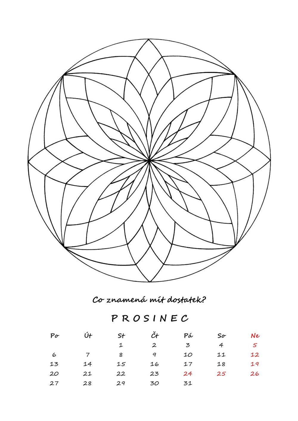 Prosinec — mandala k vybarvení